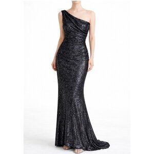 Donna Karan silver small sequins one shoulder gown size 44
